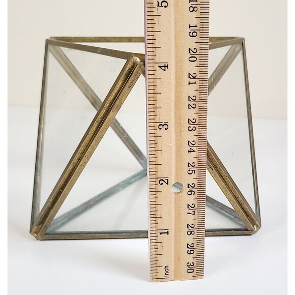 Geometric Brass & Glass Terrarium Succulent Holder Centerpiece Gold Tone Vintage - Picture 9 of 9